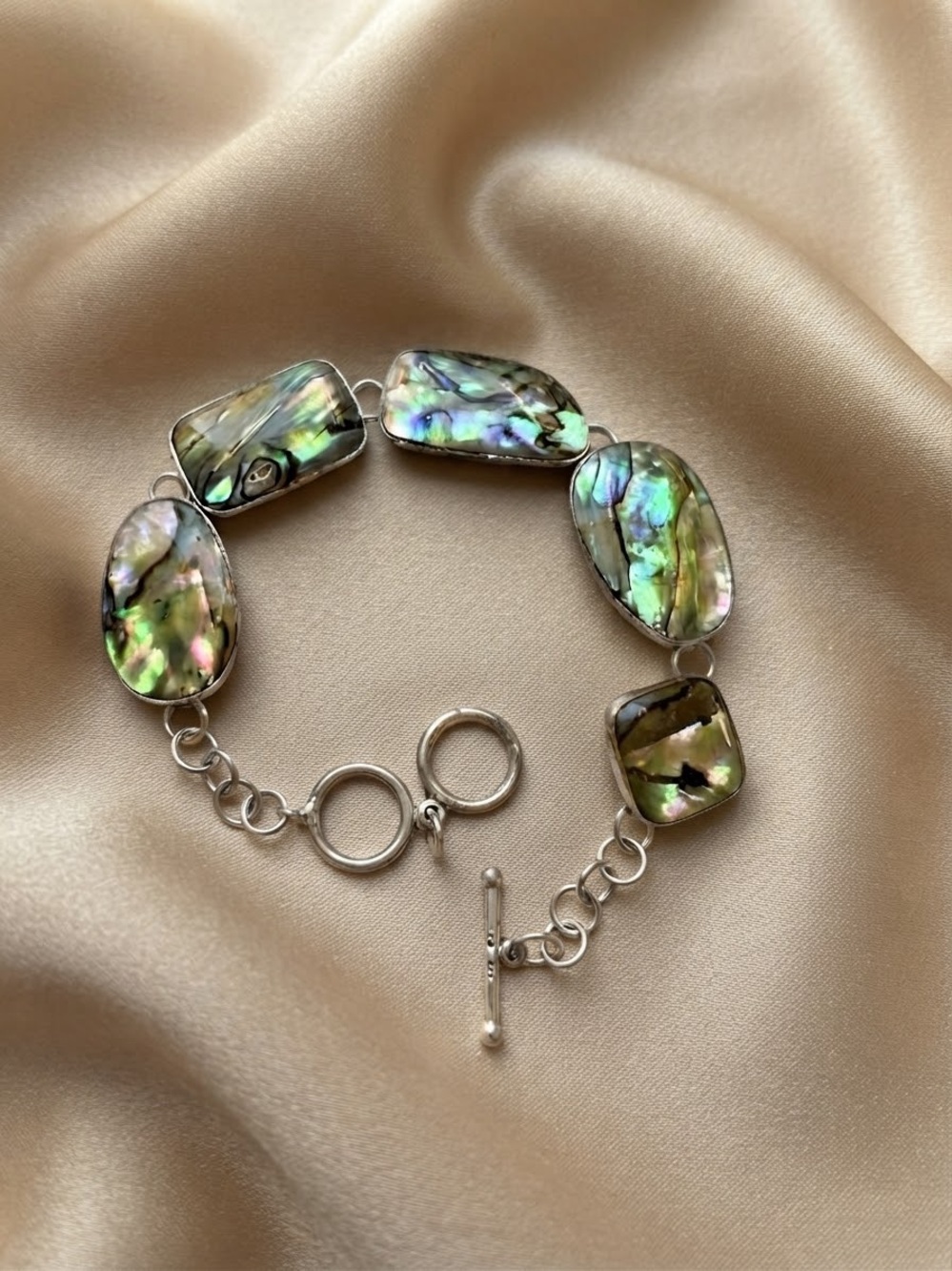 Sterling Silver LUC 925 Abalone Shell Toggle Bracelet - Picture 2 of 4